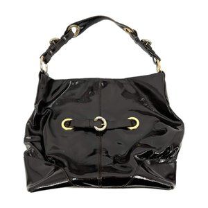 Francesco Biasia Brown Patent Leather Shoulder Bag | Gold Hardware Accents